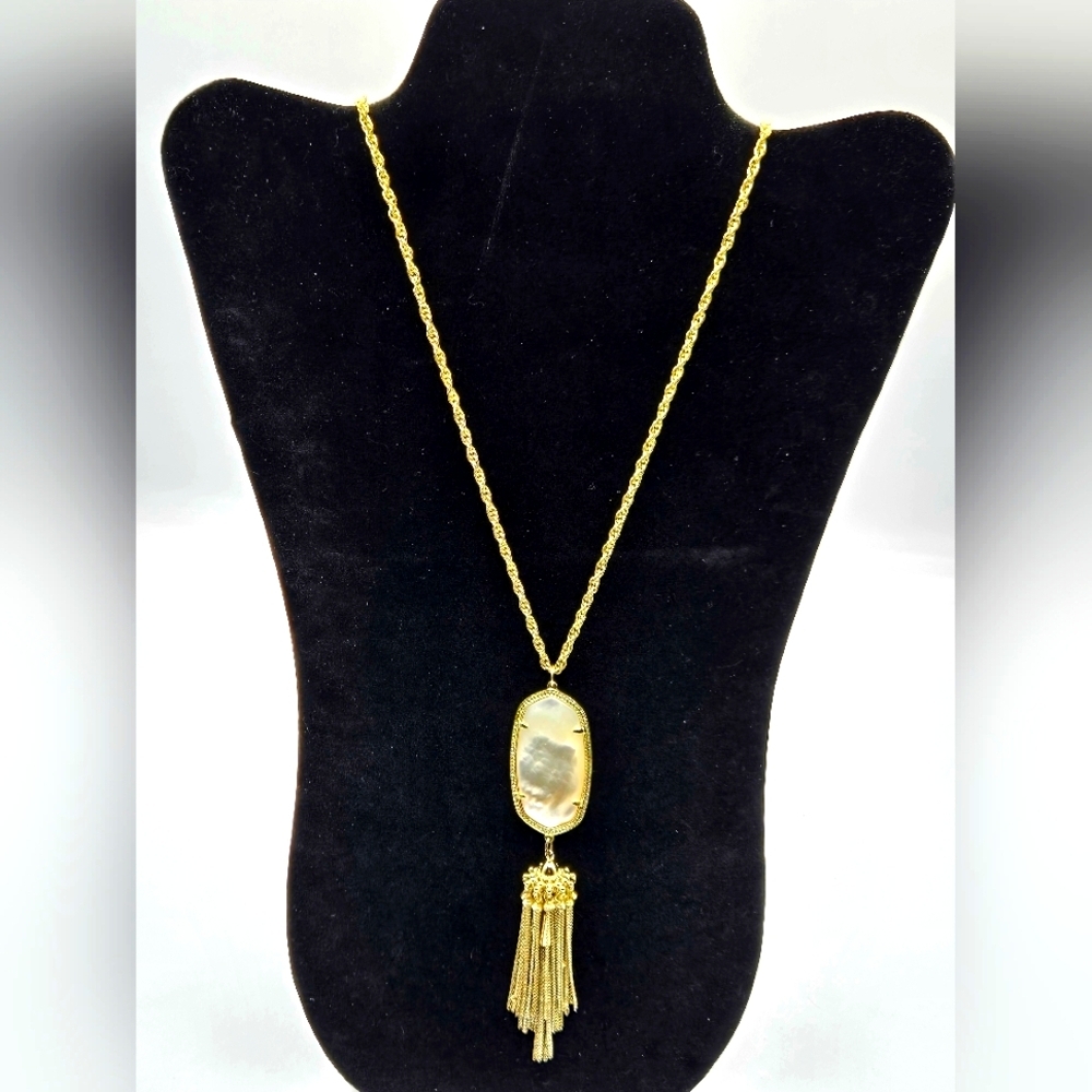 KENDRA SCOTT Necklace Gold Tone Mother of Pearl Oval Pendant with Tassle